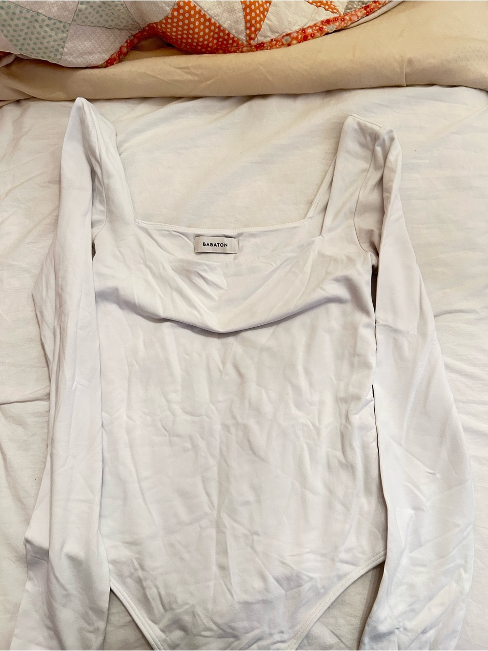 Babaton White Square-Neck Long-Sleeve Bodysuit